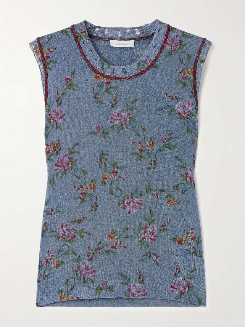Rabanne Floral-print Metallic Knitted Tank