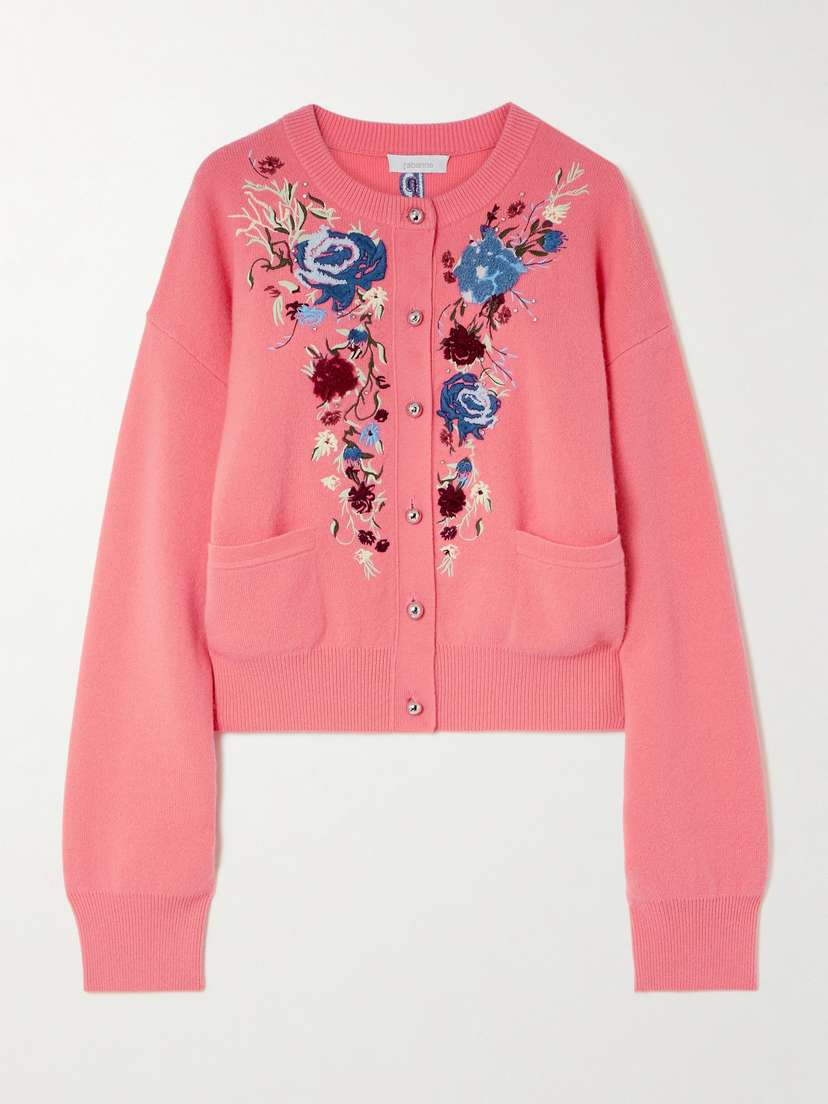 Rabanne Embroidered Crystal-embellished Wool And Cashmere-blend Cardigan