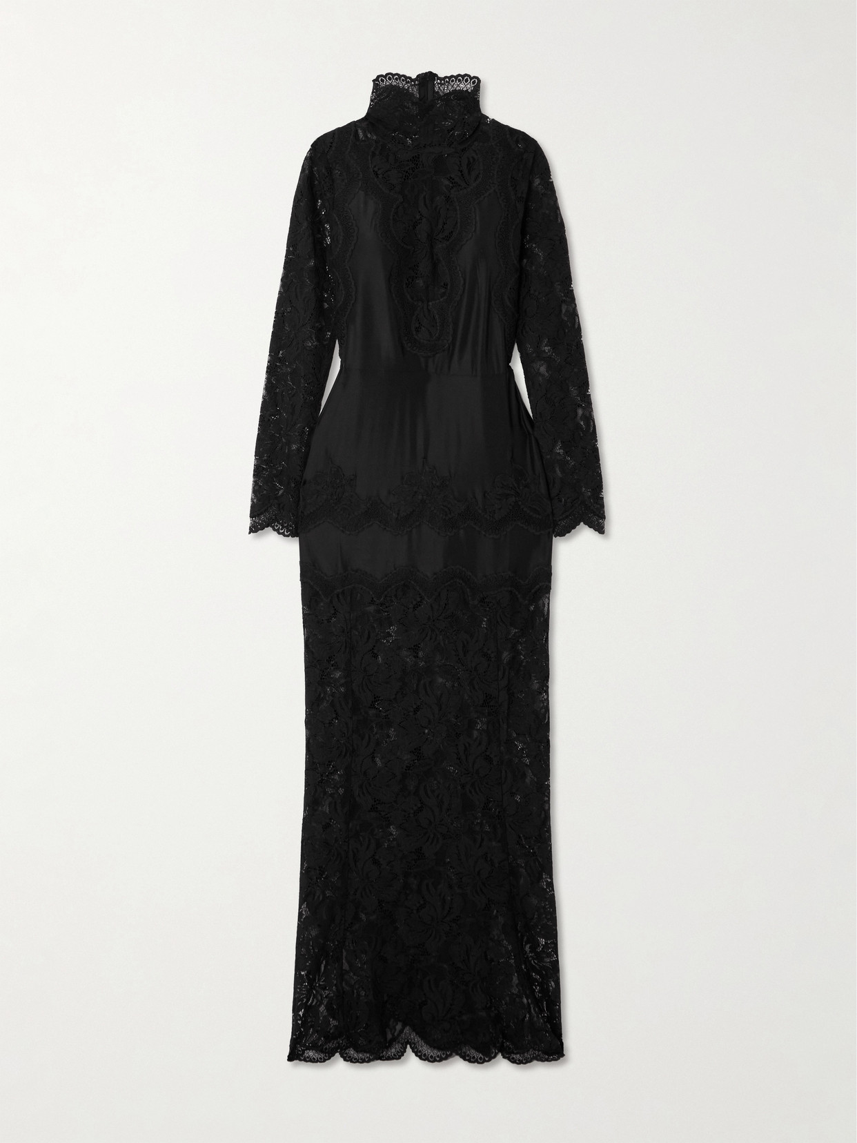 Rabanne Lace-trimmed Silk-satin Maxi Dress In Black
