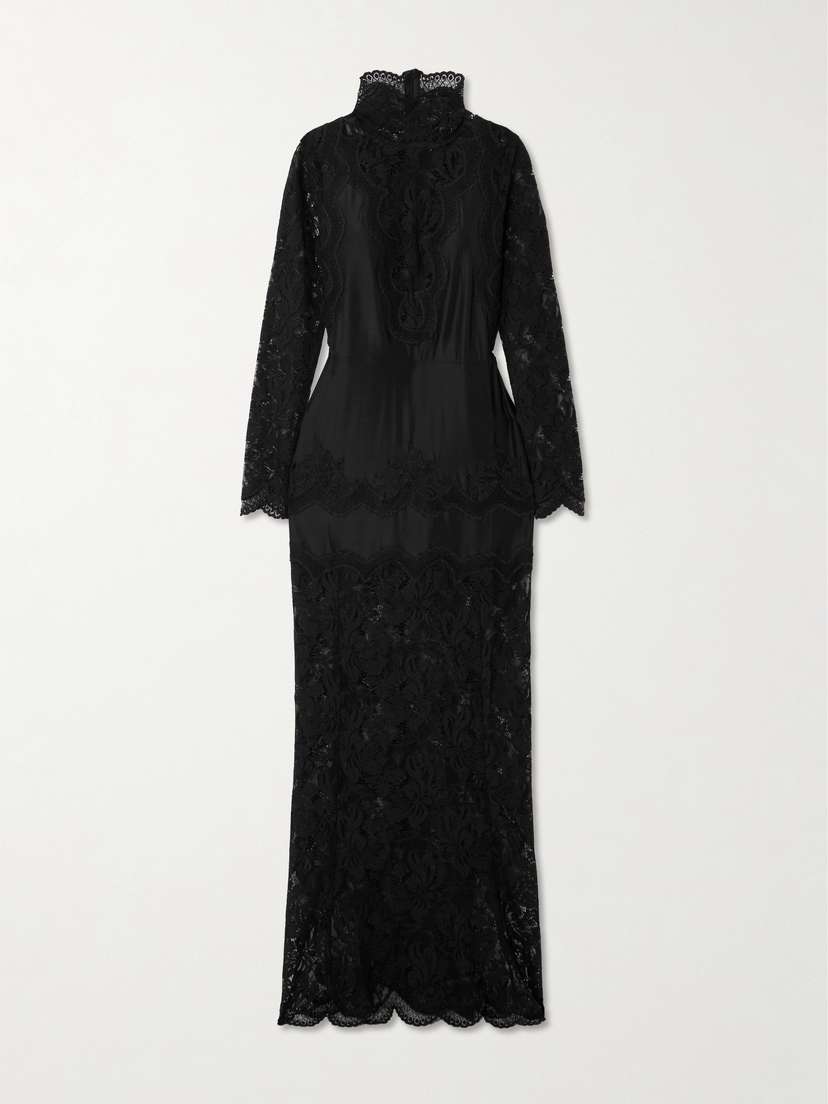Rabanne Lace-trimmed Silk-satin Maxi Dress