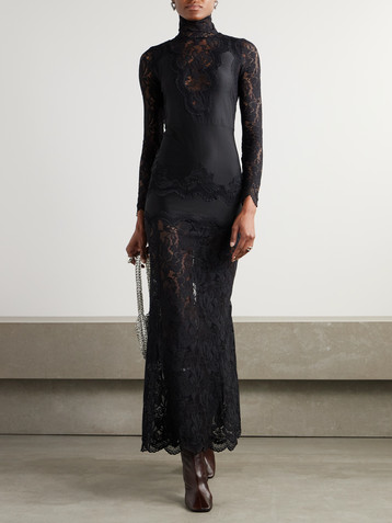 Rabanne Lace-trimmed silk-satin maxi dress
