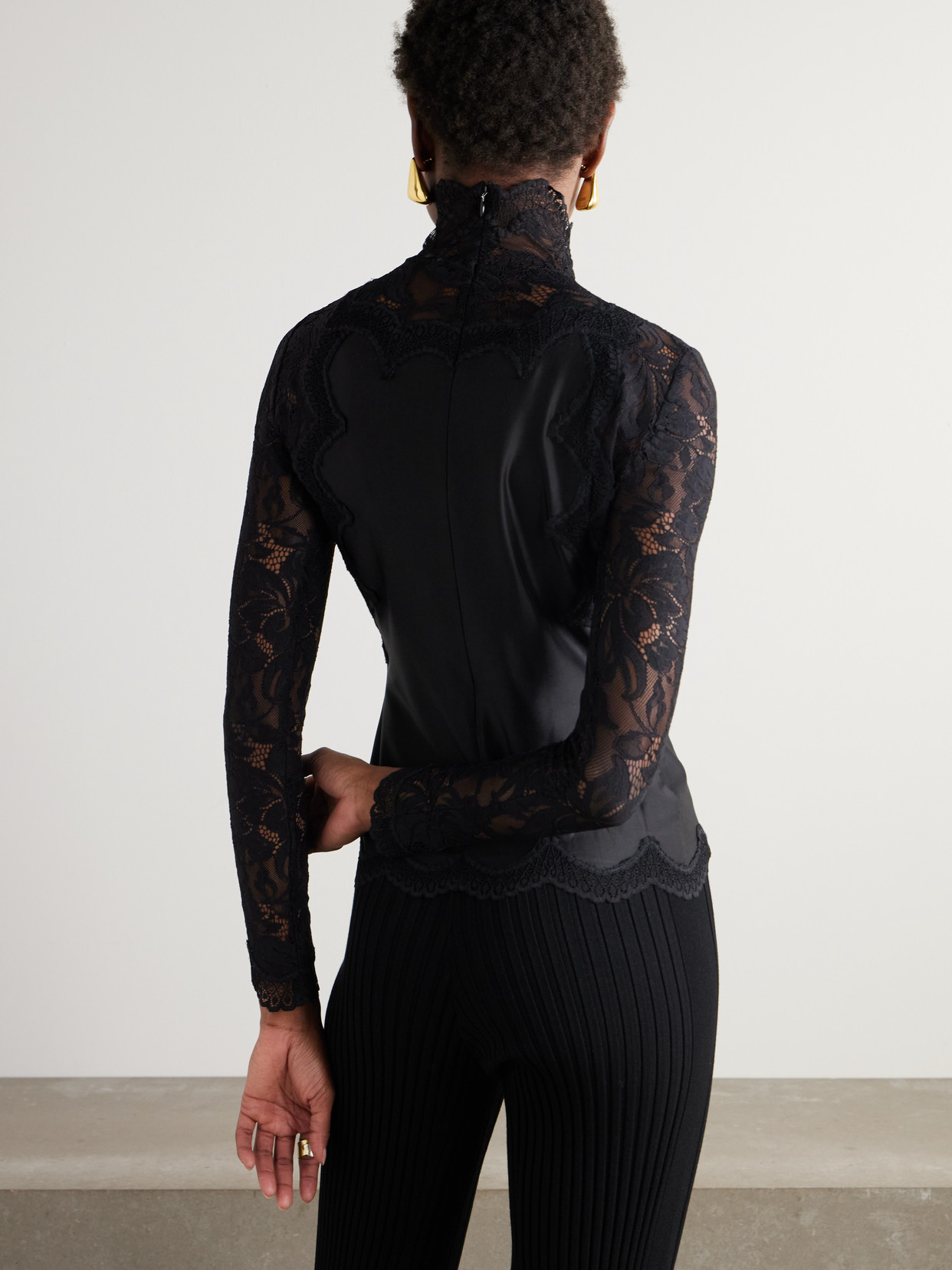 Rabanne Panelled Lace And Satin Top In Black