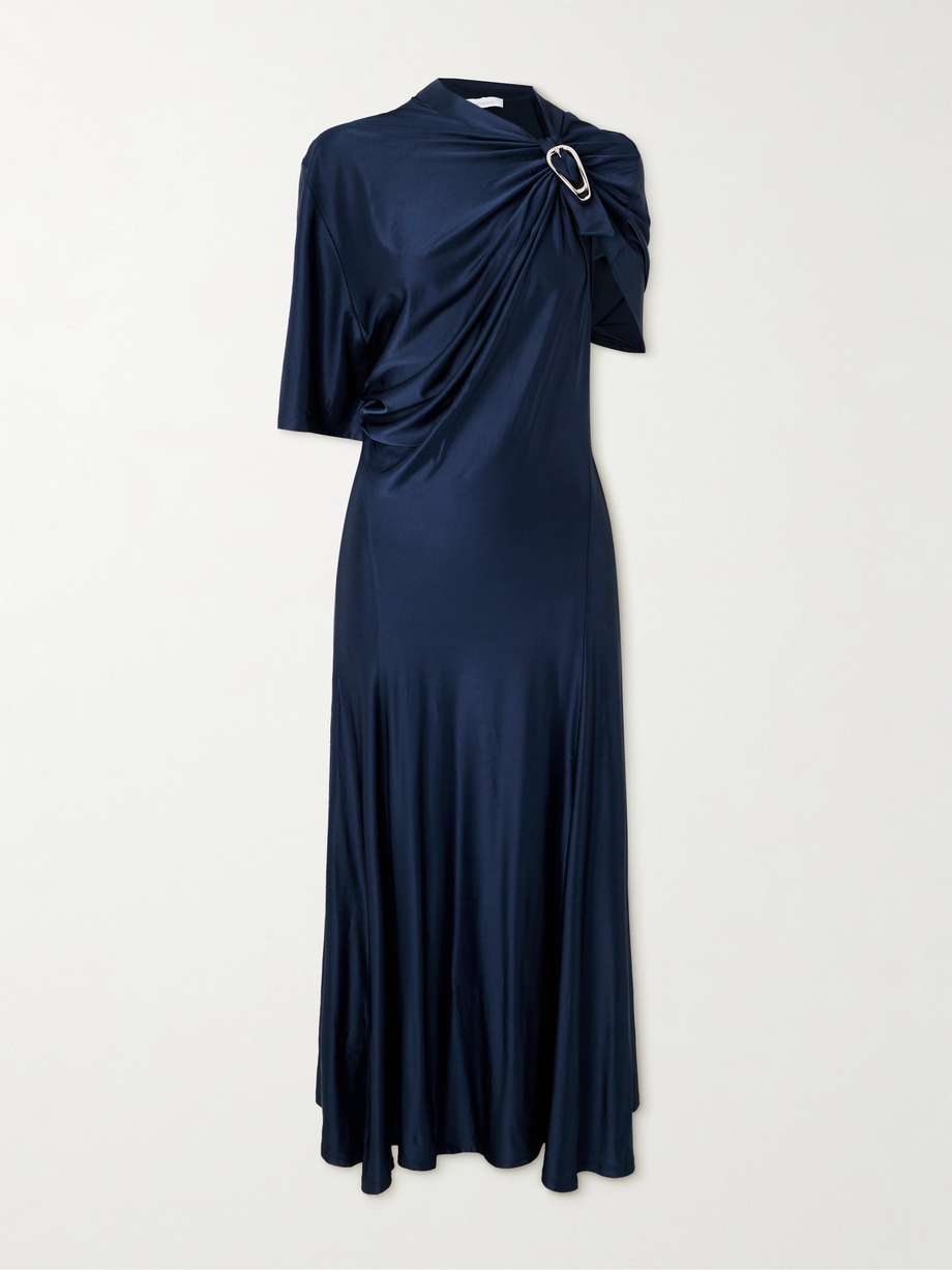 embellished satin midi dress