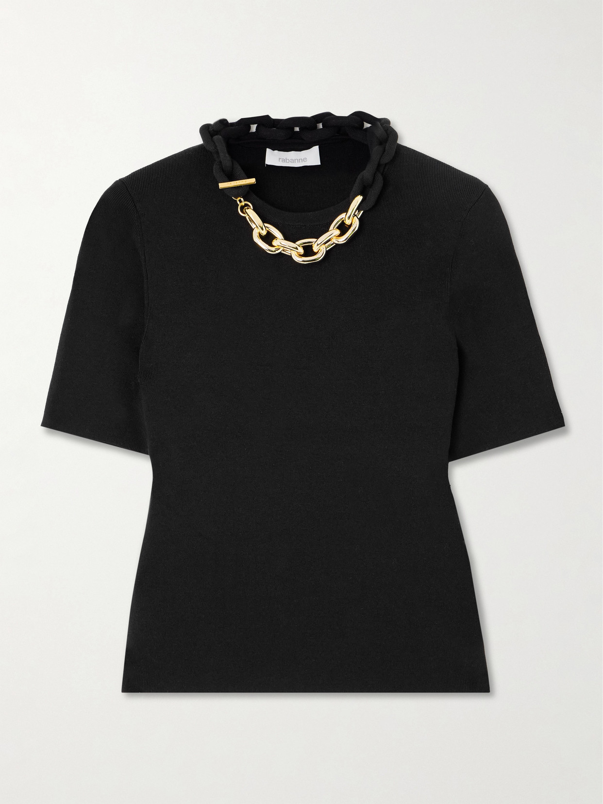 RABANNE CROPPED CHAIN-EMBELLISHED COTTON T-SHIRT