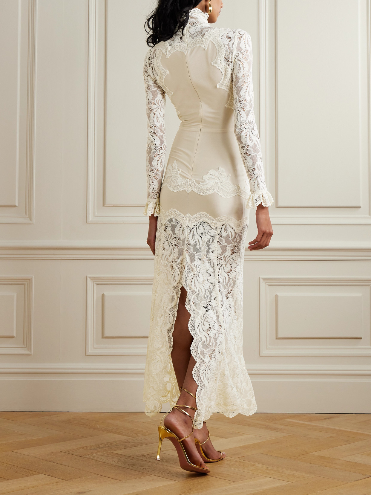 Rabanne Lace-trimmed Silk-satin Maxi Dress In Ivory