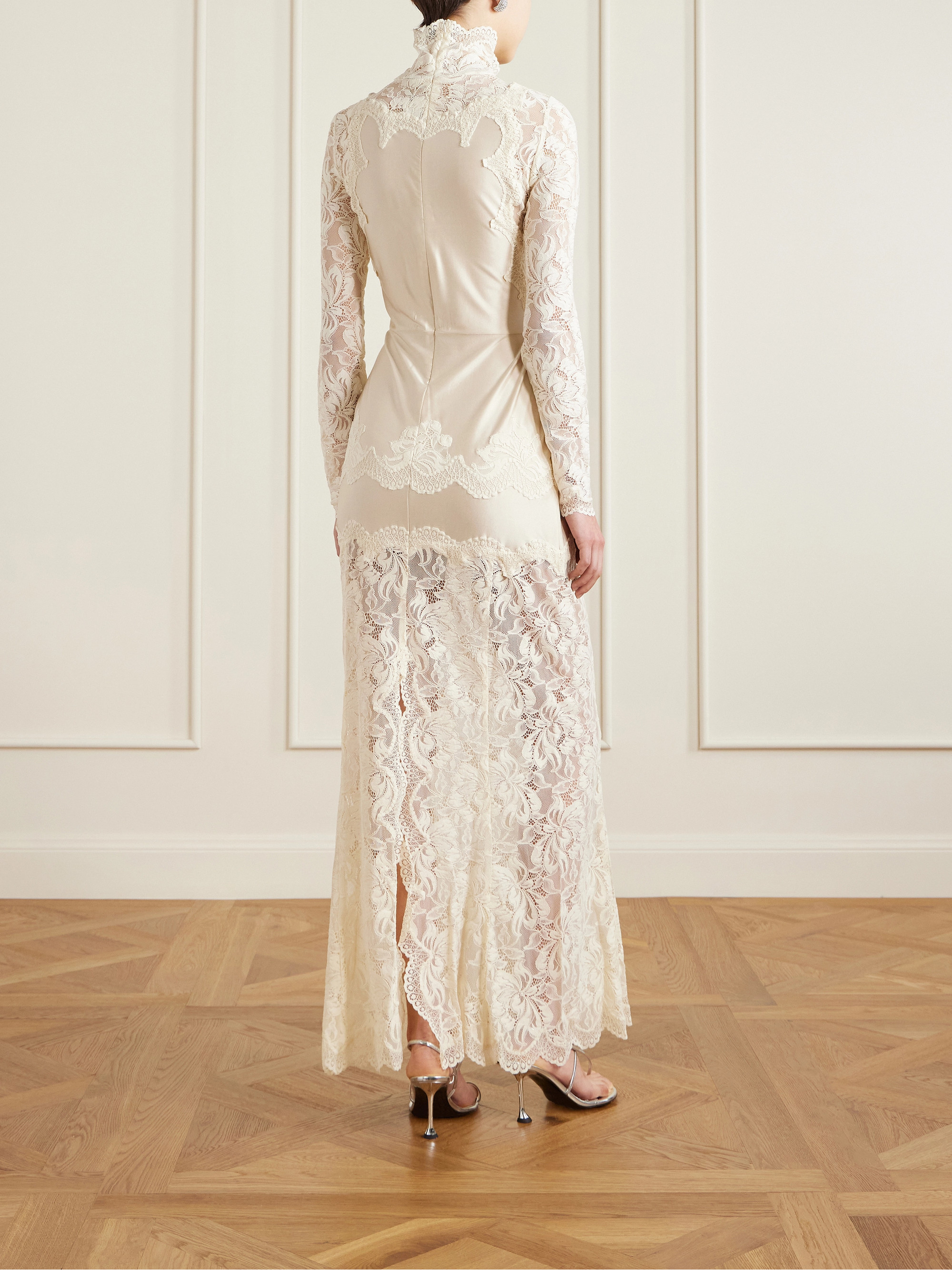 Rabanne Lace-trimmed silk-satin maxi dress