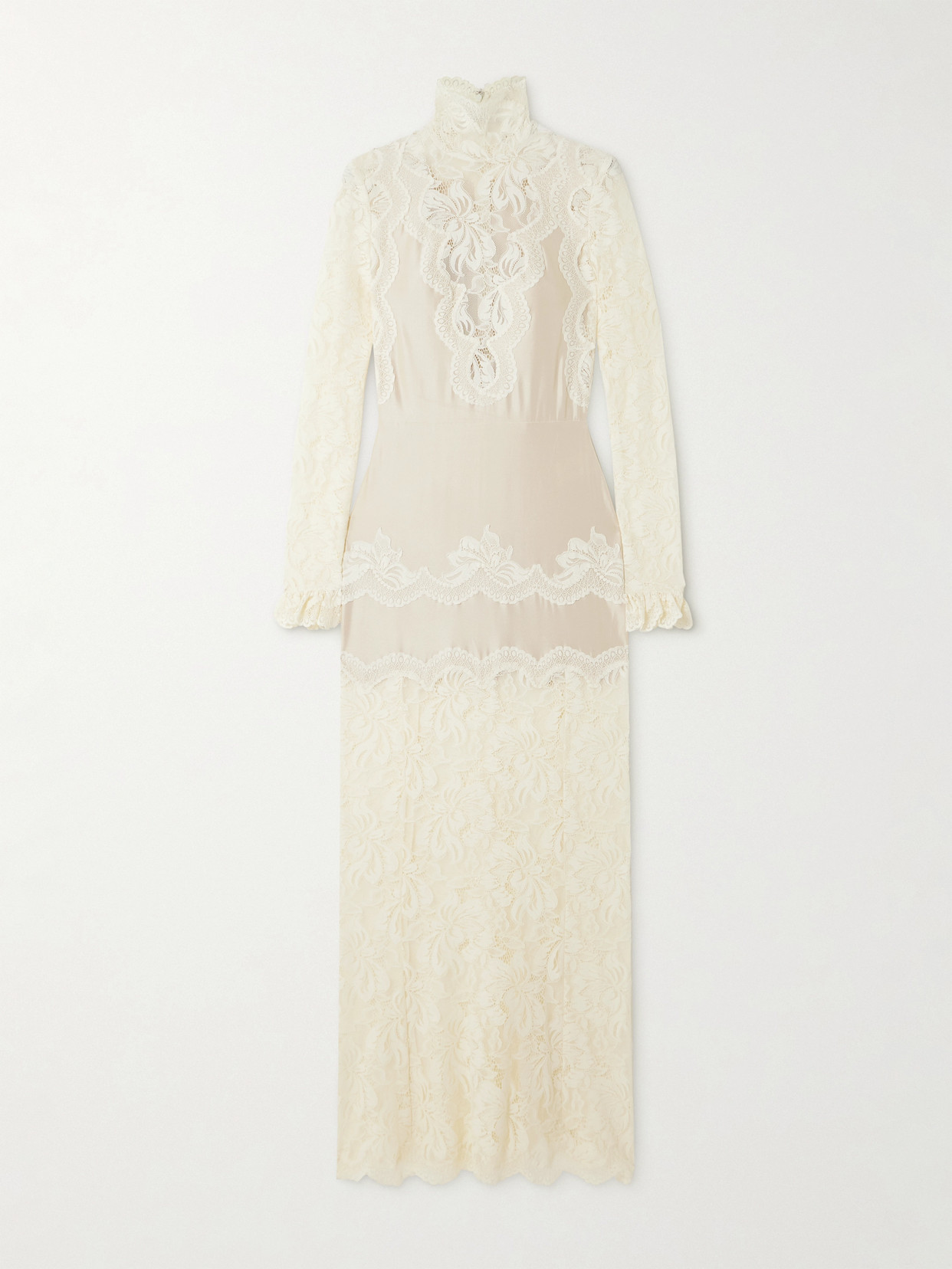 Rabanne Lace-trimmed Silk-satin Maxi Dress In Ivory