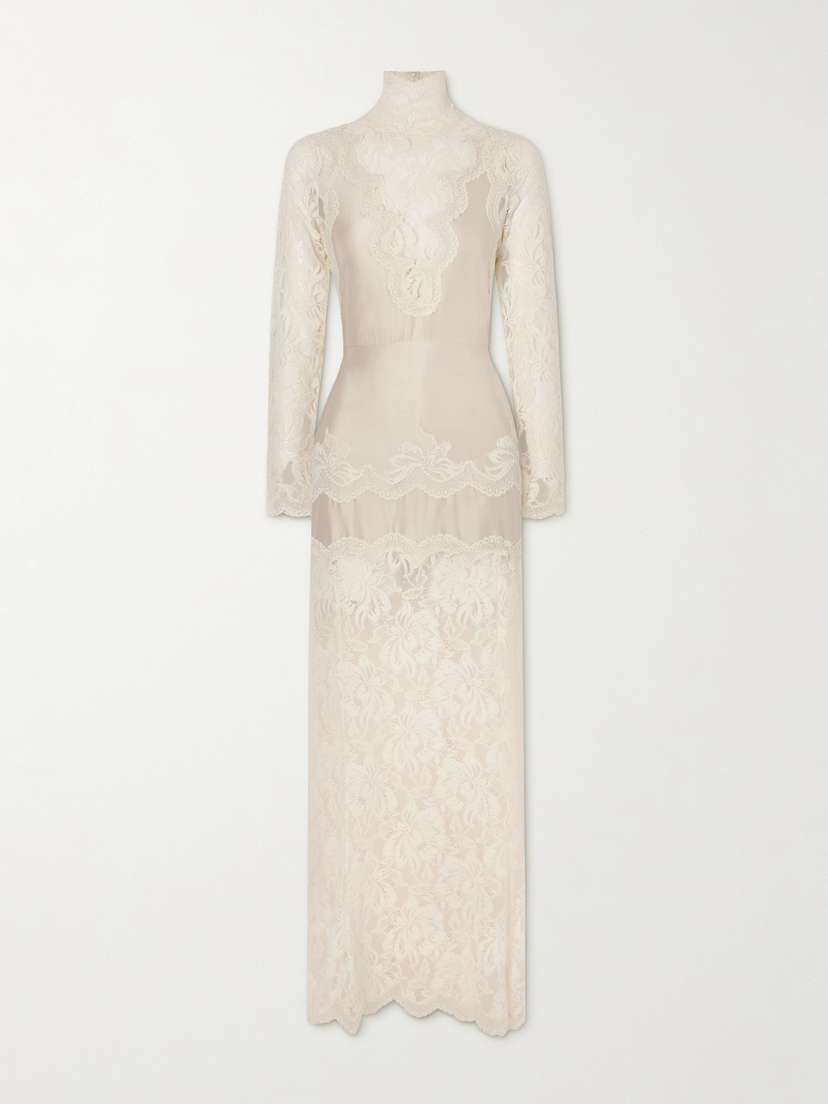 Rabanne Lace-trimmed Silk-satin Maxi Dress