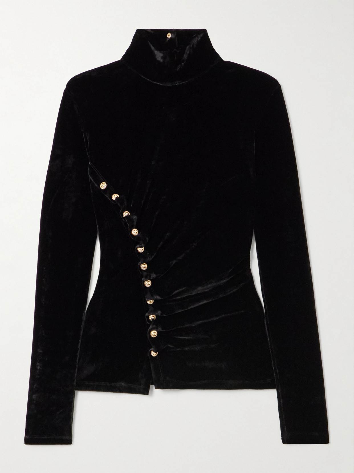 Rabanne Embellished Velvet Turtleneck Top In Black