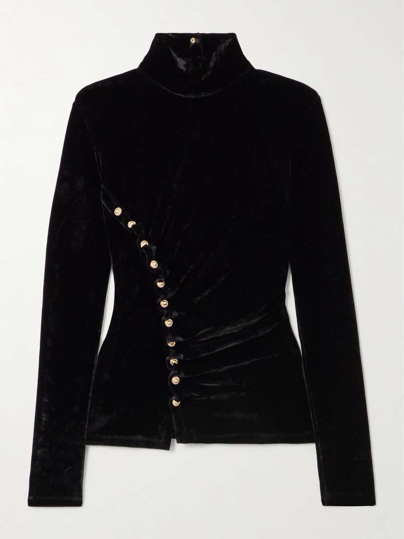 Rabanne Embellished Velvet Turtleneck Top