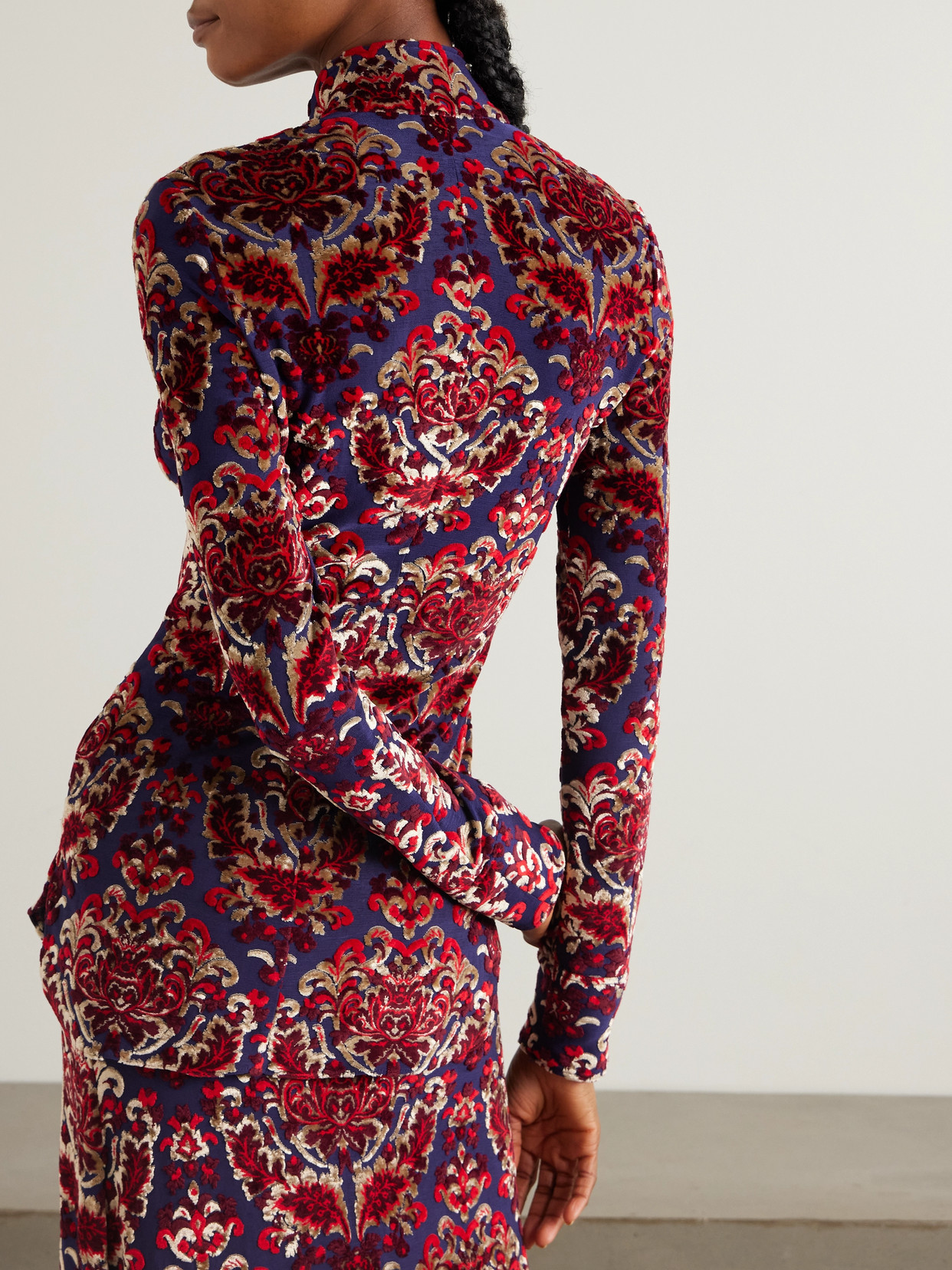 Rabanne Tie-detailed Devoré-velvet Blouse In Red