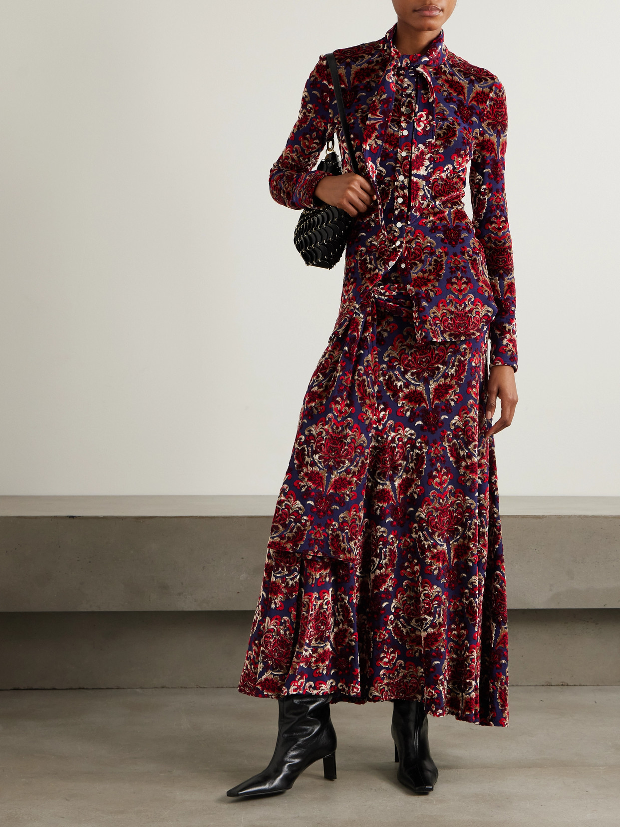 Rabanne Tie-detailed Devoré-velvet Blouse In Red