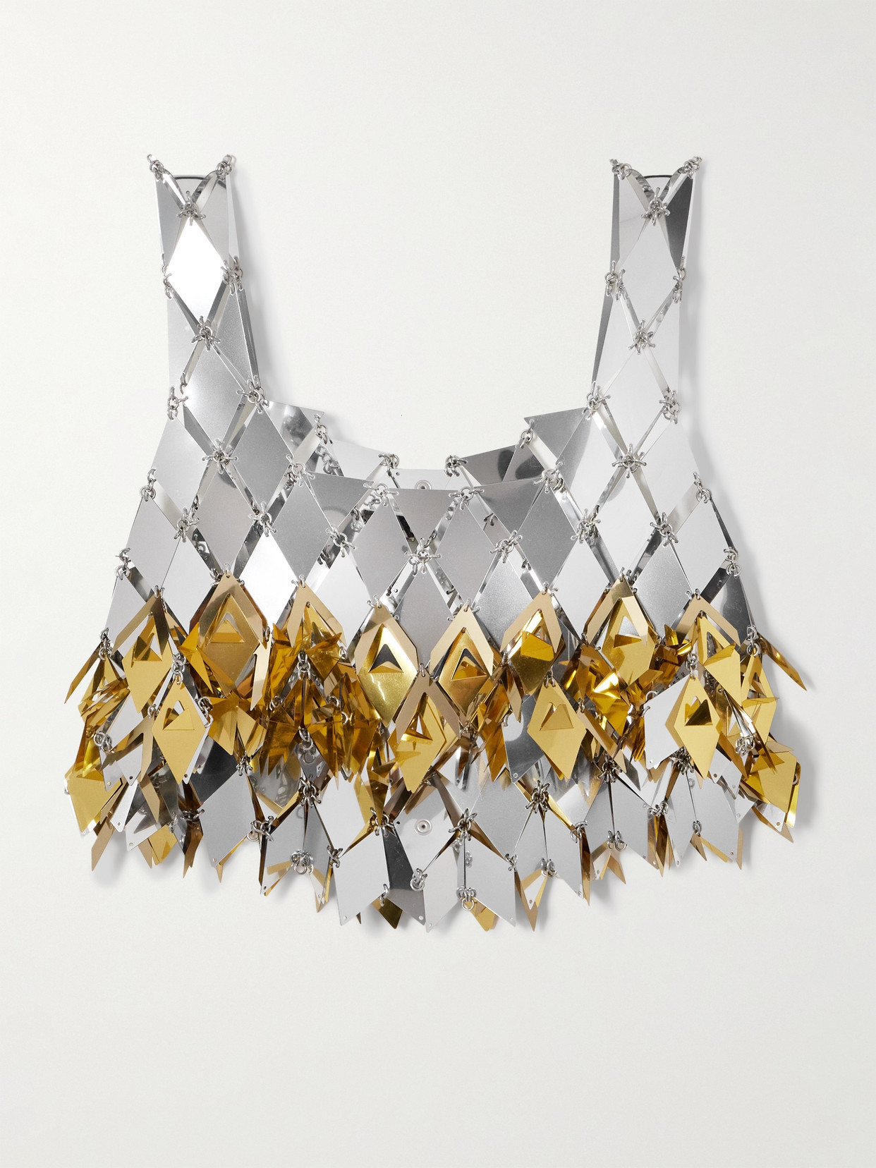 Shop Rabanne Cropped Fringed Chainmail Top In Silver