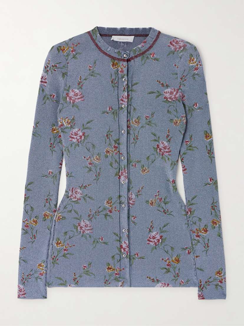 Rabanne Metallic Floral-print Knitted Cardigan