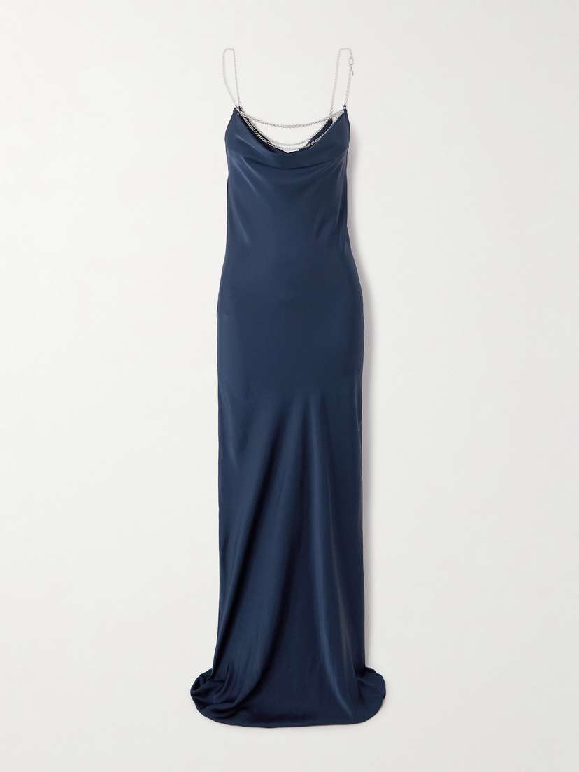Rabanne Chain-embellished Draped Satin Maxi Dress