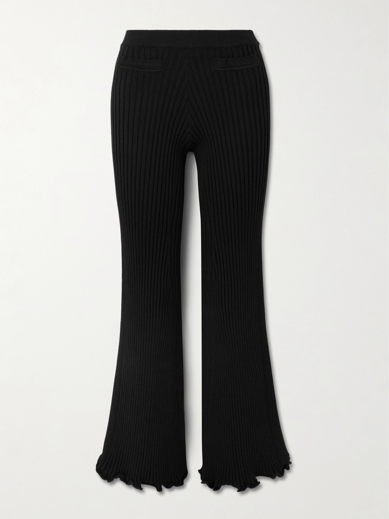 Rabanne Ruffled Ribbed-knit Flared Pants In Black