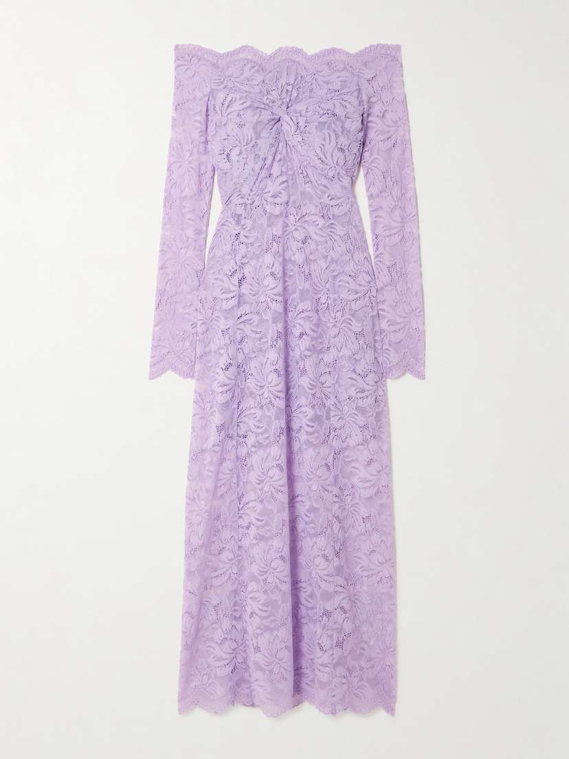 Rabanne Off-the-shoulder Twist-front Guipure Lace Midi Dress