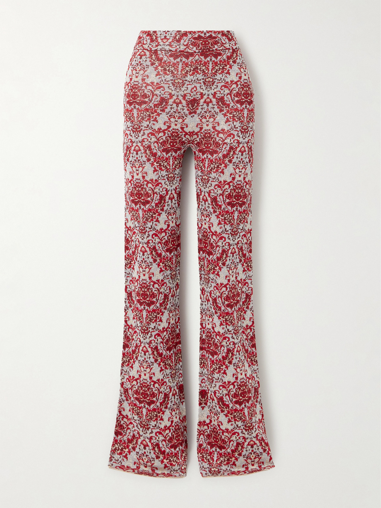 Rabanne Metallic Jacquard-knit Flared Pants In Red