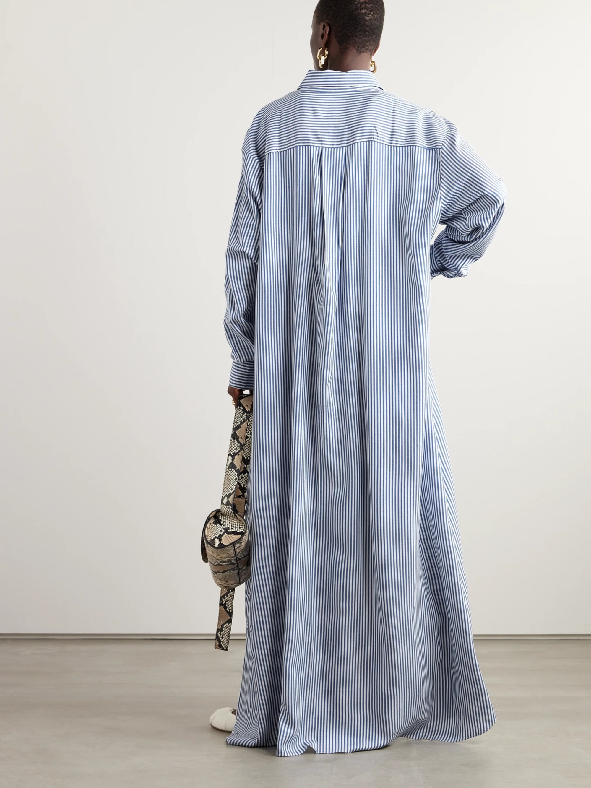 The Frankie Shop Avery oversized striped twill maxi shirt dress thumbnail