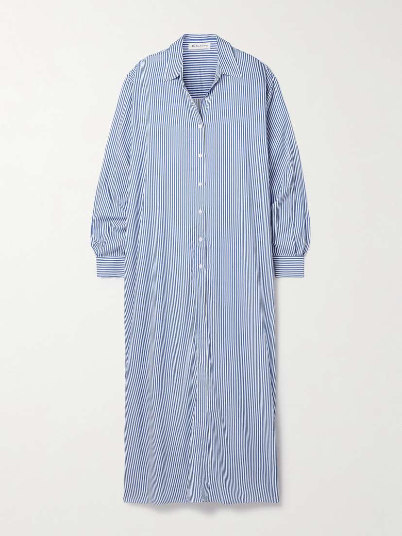The Frankie Shop Avery Oversized Striped Twill Maxi Shirt Dress