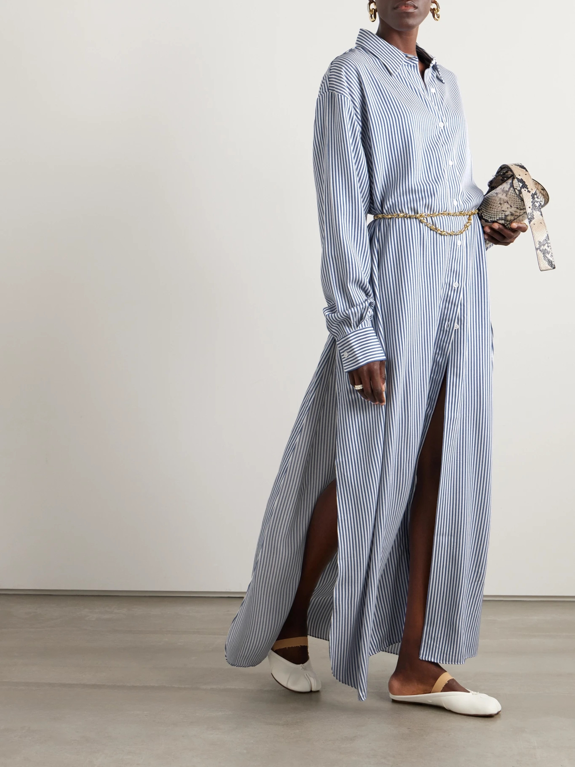 The Frankie Shop Avery oversized striped twill maxi shirt dress