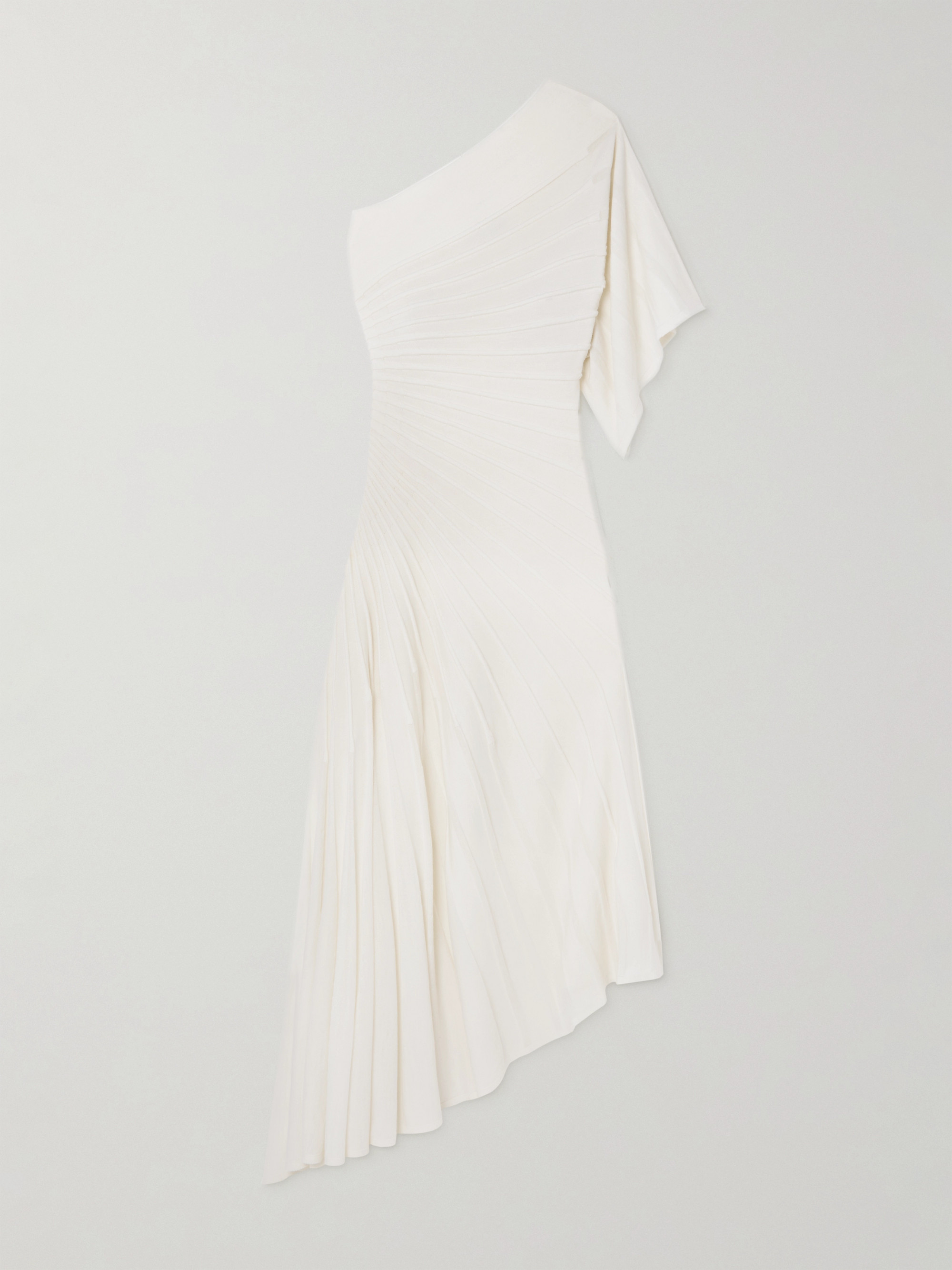 Alaïa One-shoulder ribbed wool midi dress
