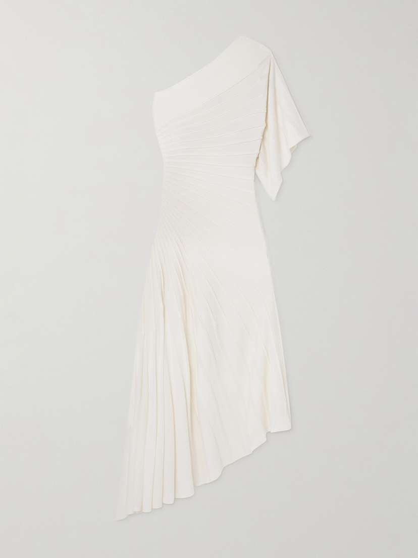 Alaïa One-shoulder Ribbed Wool Midi Dress