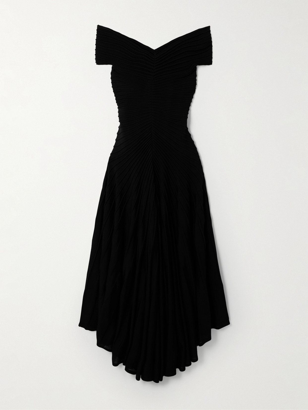 Alaïa - Off-the-shoulder Asymmetric Ribbed Wool Midi Dress - Black
