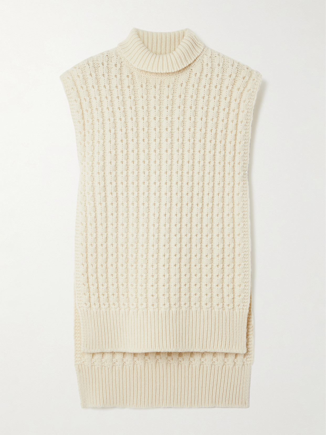 Alaïa Oversized Belted Ribbed Wool Turtleneck Sweater Vest In Ivory
