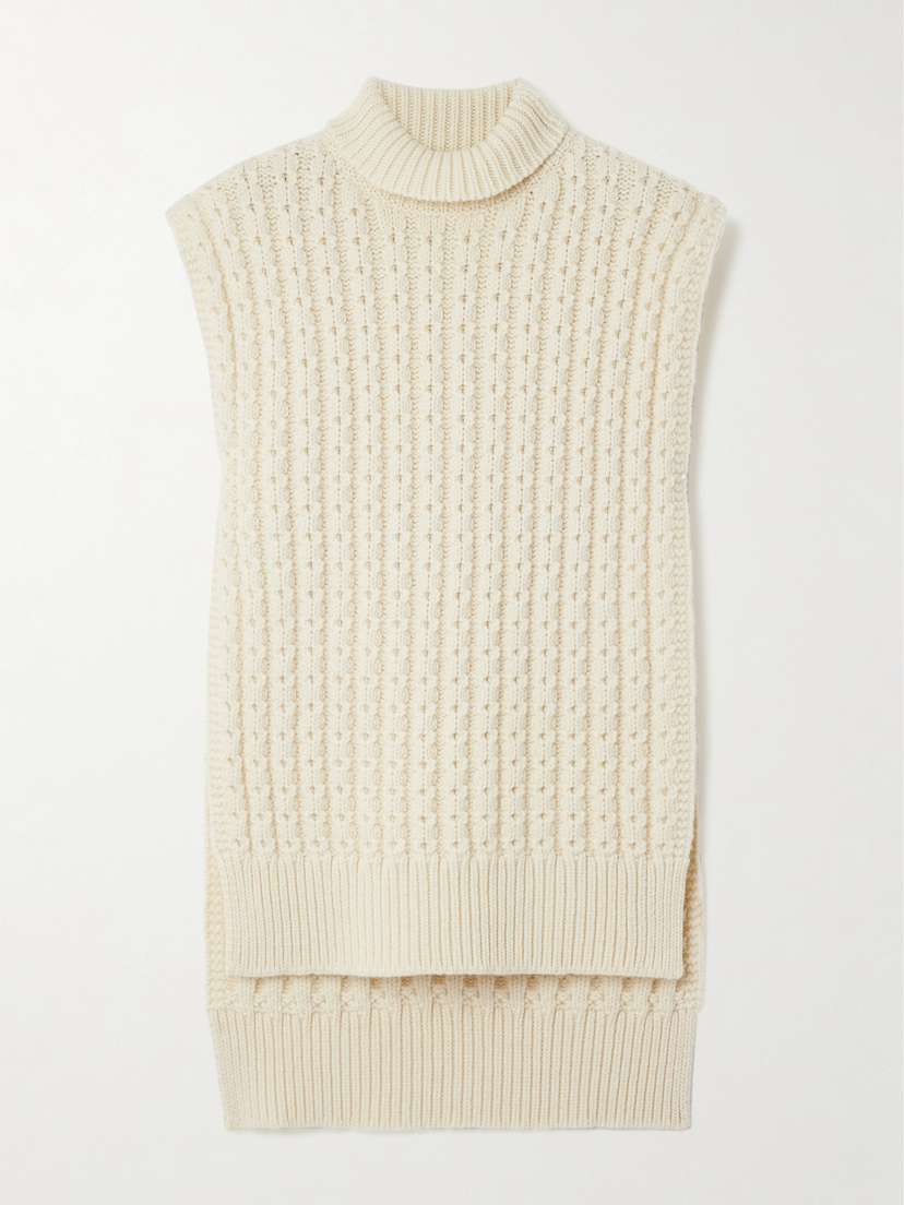 Alaïa Oversized Belted Ribbed Wool Turtleneck Sweater Vest