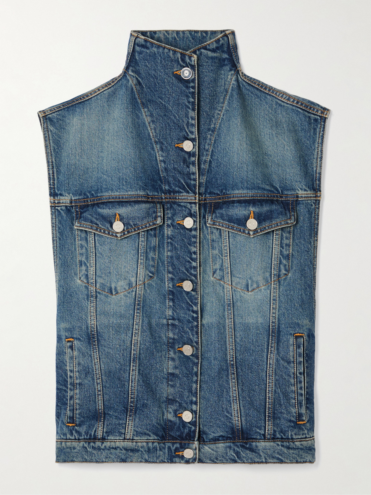 Alaïa Womens Alaia High-neck Faded-wash Regular-fit Denim-blend Vest In Blue