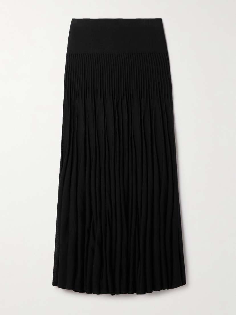 Alaïa Pleated Wool Midi Skirt