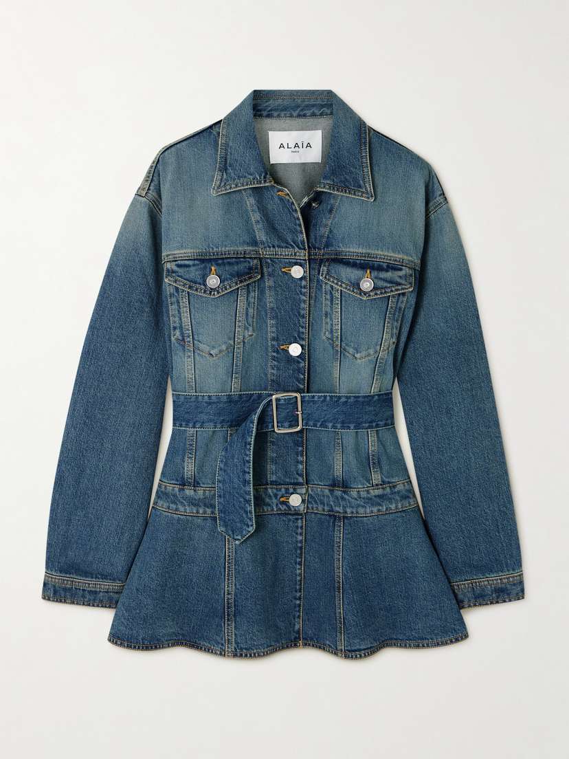 Alaïa Belted Denim Peplum Jacket