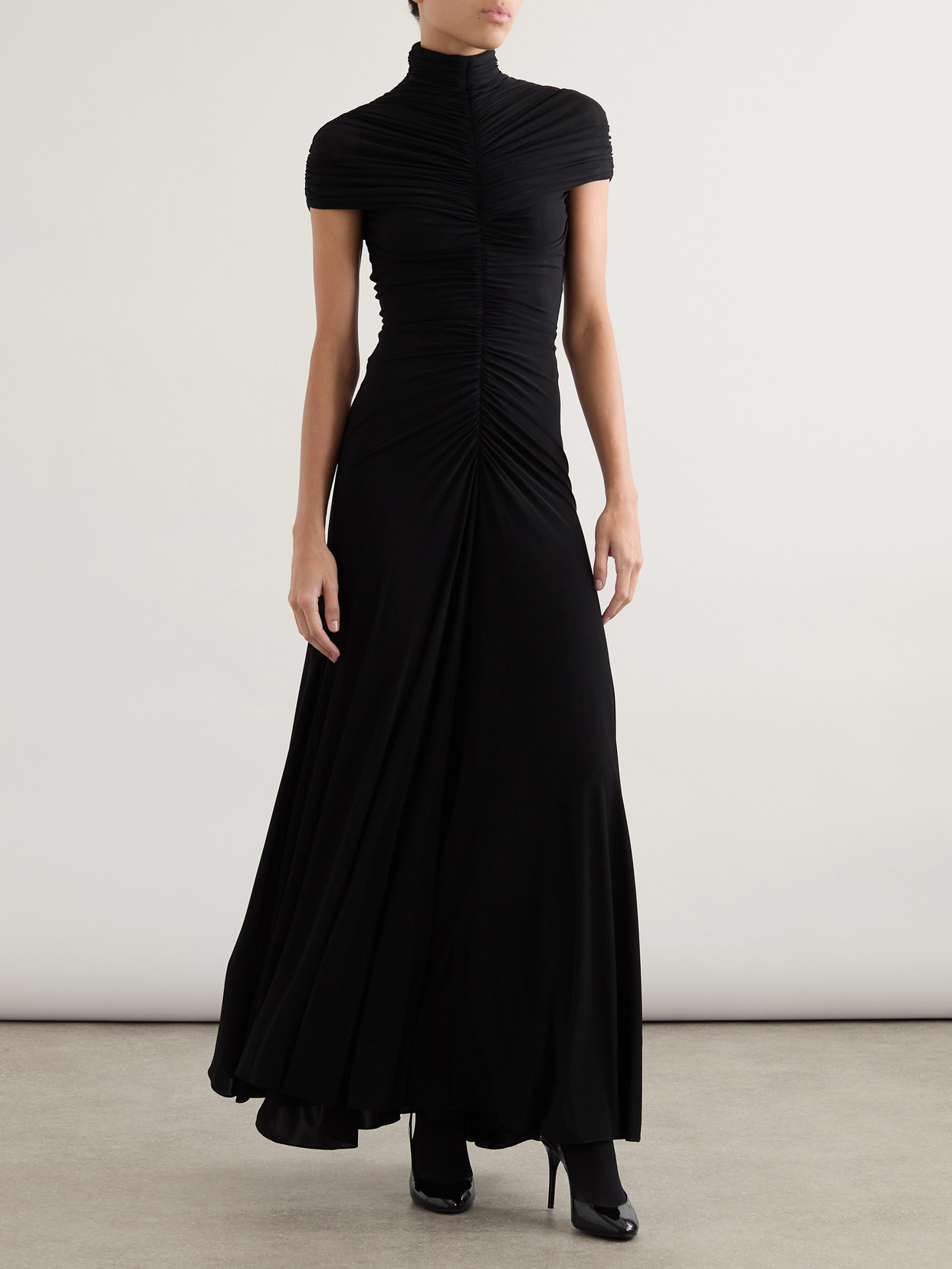 Alaïa Ruched Jersey Maxi Dress In Black