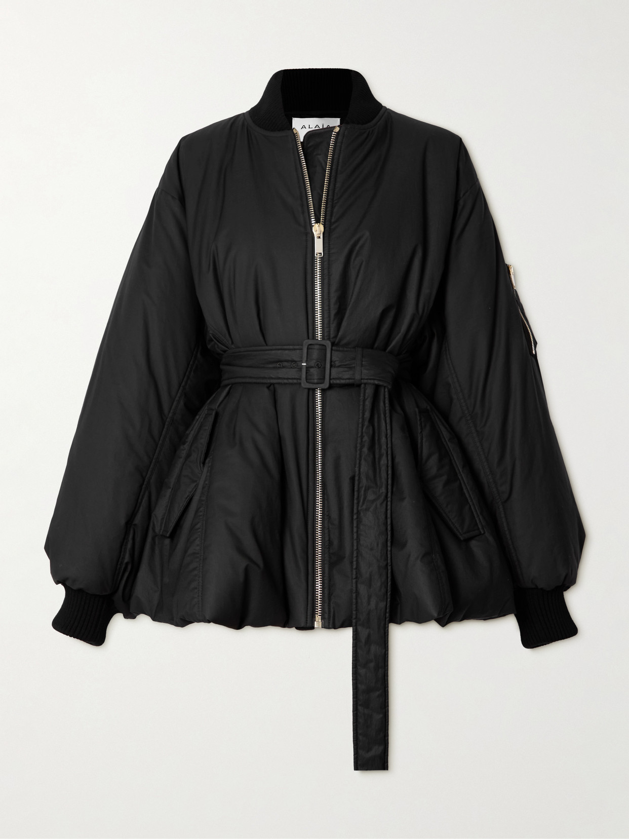 Alaïa Belted Cotton-blend Twill Peplum Jacket In Black