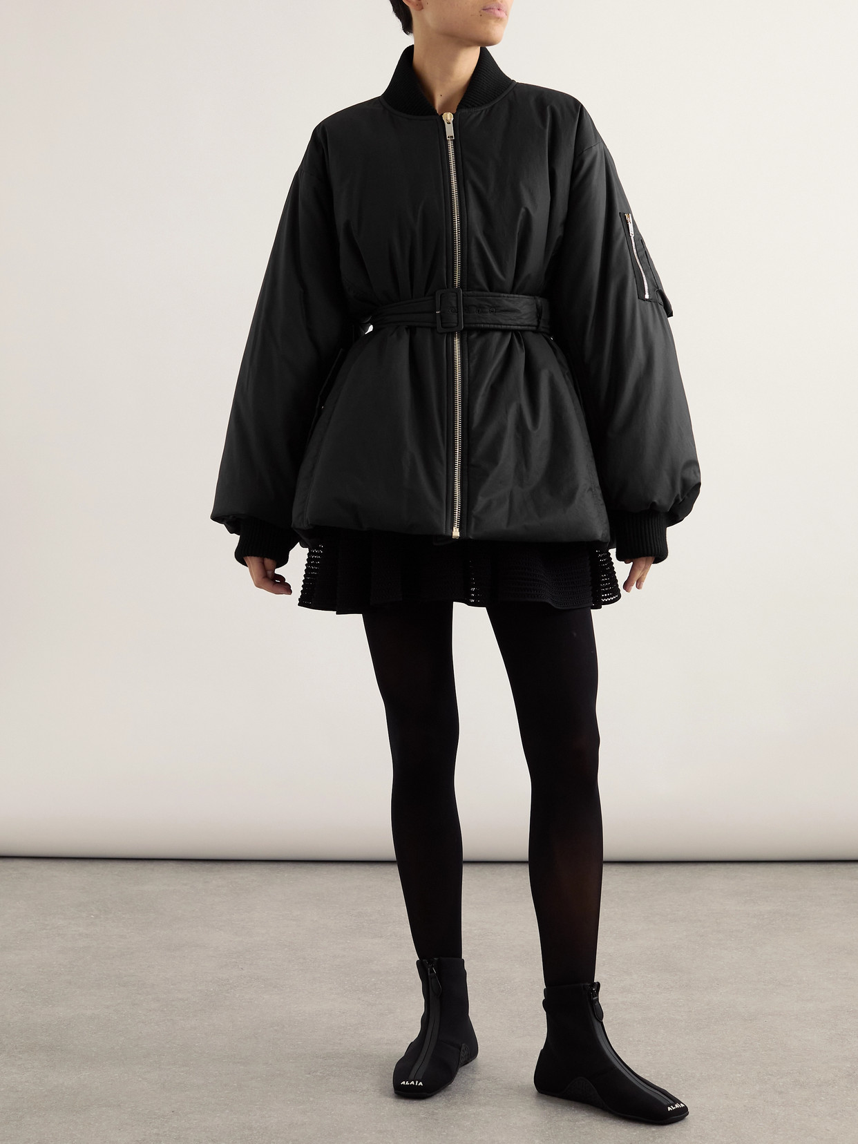 Alaïa Belted Cotton-blend Twill Peplum Jacket In Black