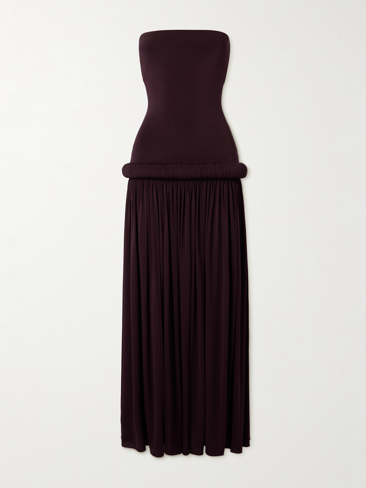 Alaïa Strapless Pleated Stretch-jersey Midi Dress In Burgundy