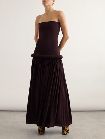 Alaïa Strapless pleated stretch-jersey midi dress