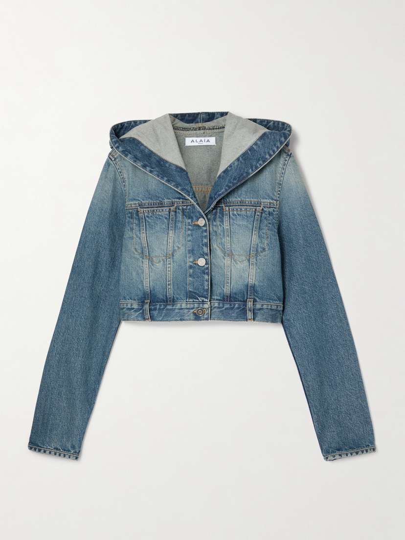 Alaïa Cropped Hooded Denim Jacket