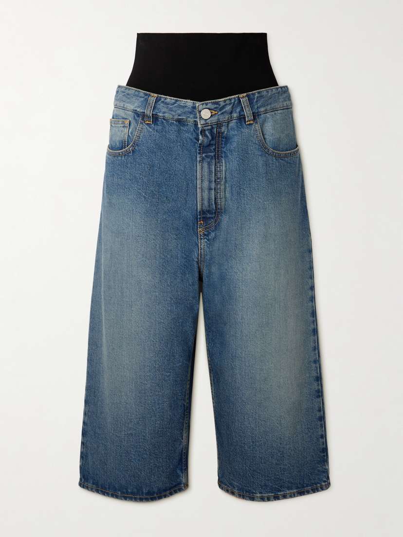 Alaïa Jersey-trimmed Denim Shorts