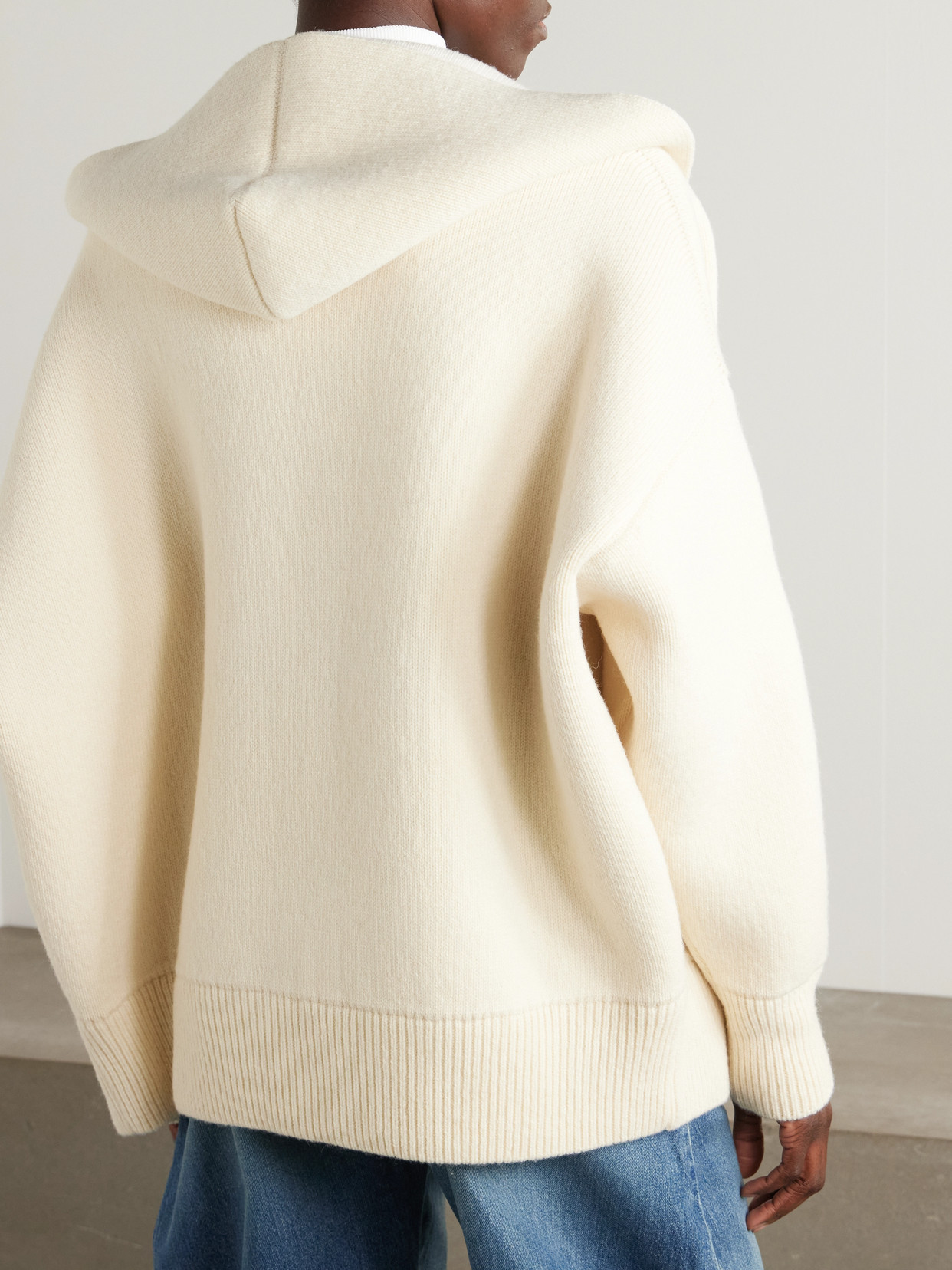 Shop Alaïa Oversized Hooded Wool-blend Cardigan In Cream