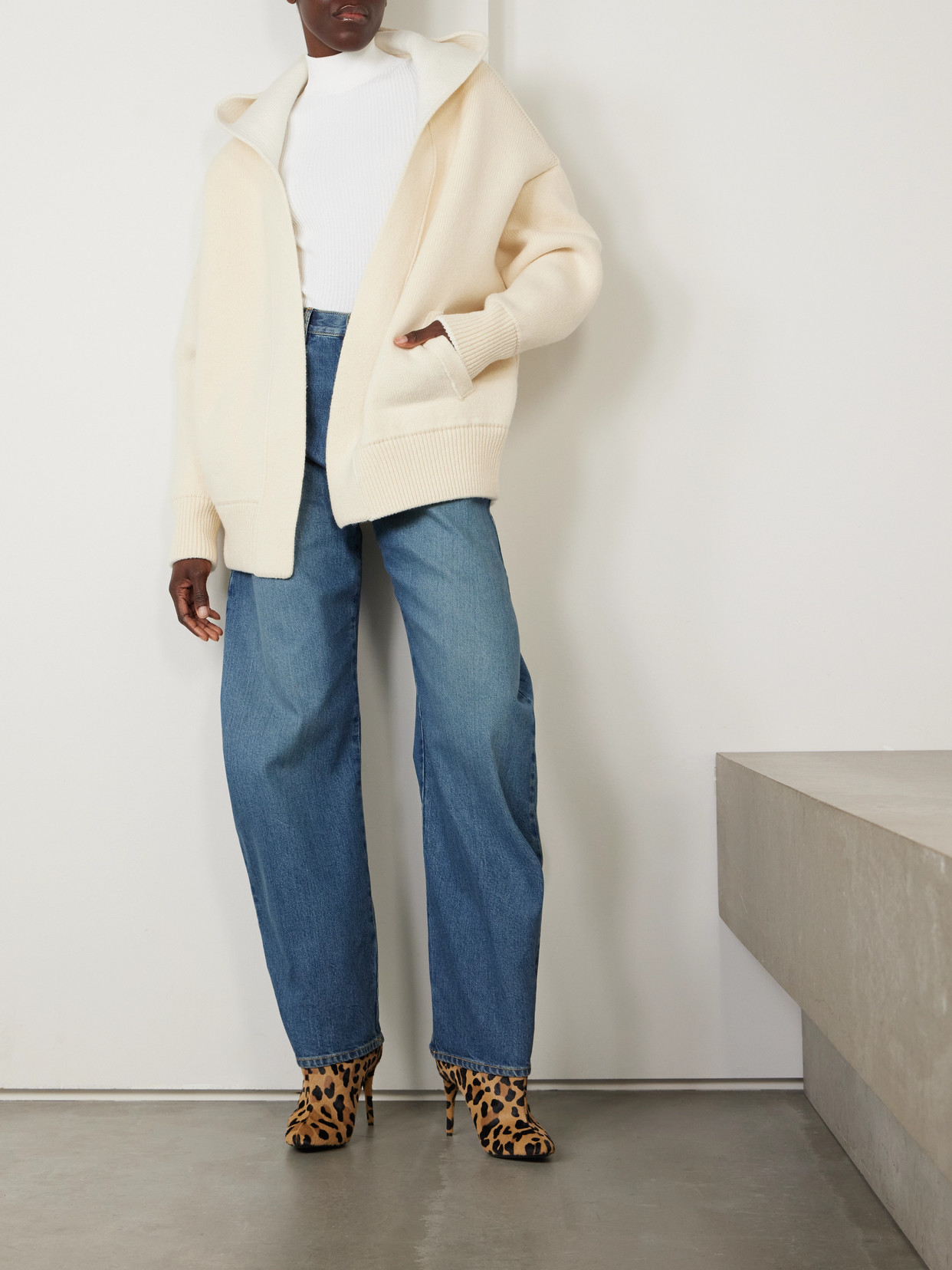 Shop Alaïa Oversized Hooded Wool-blend Cardigan In Cream