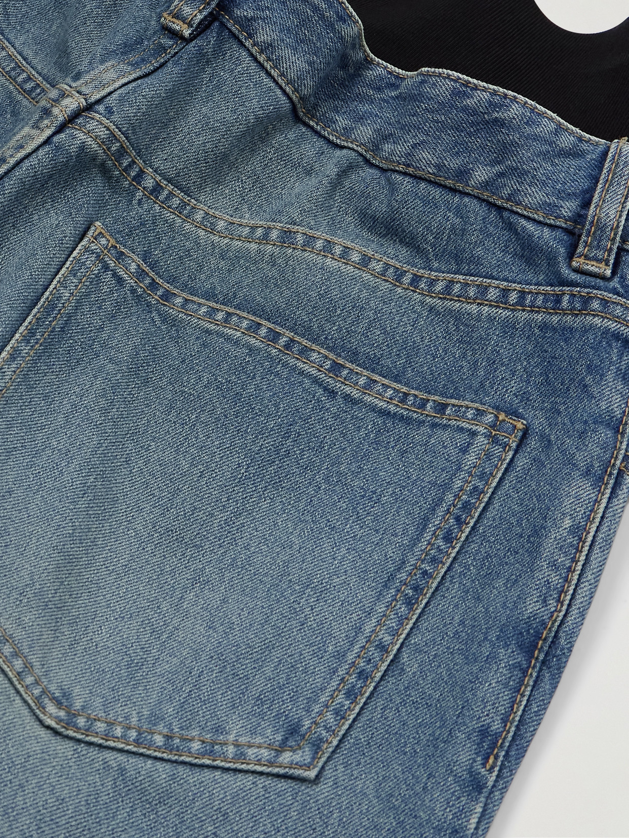 Alaïa Layered Jersey-trimmed Wide-leg Jeans In Blue