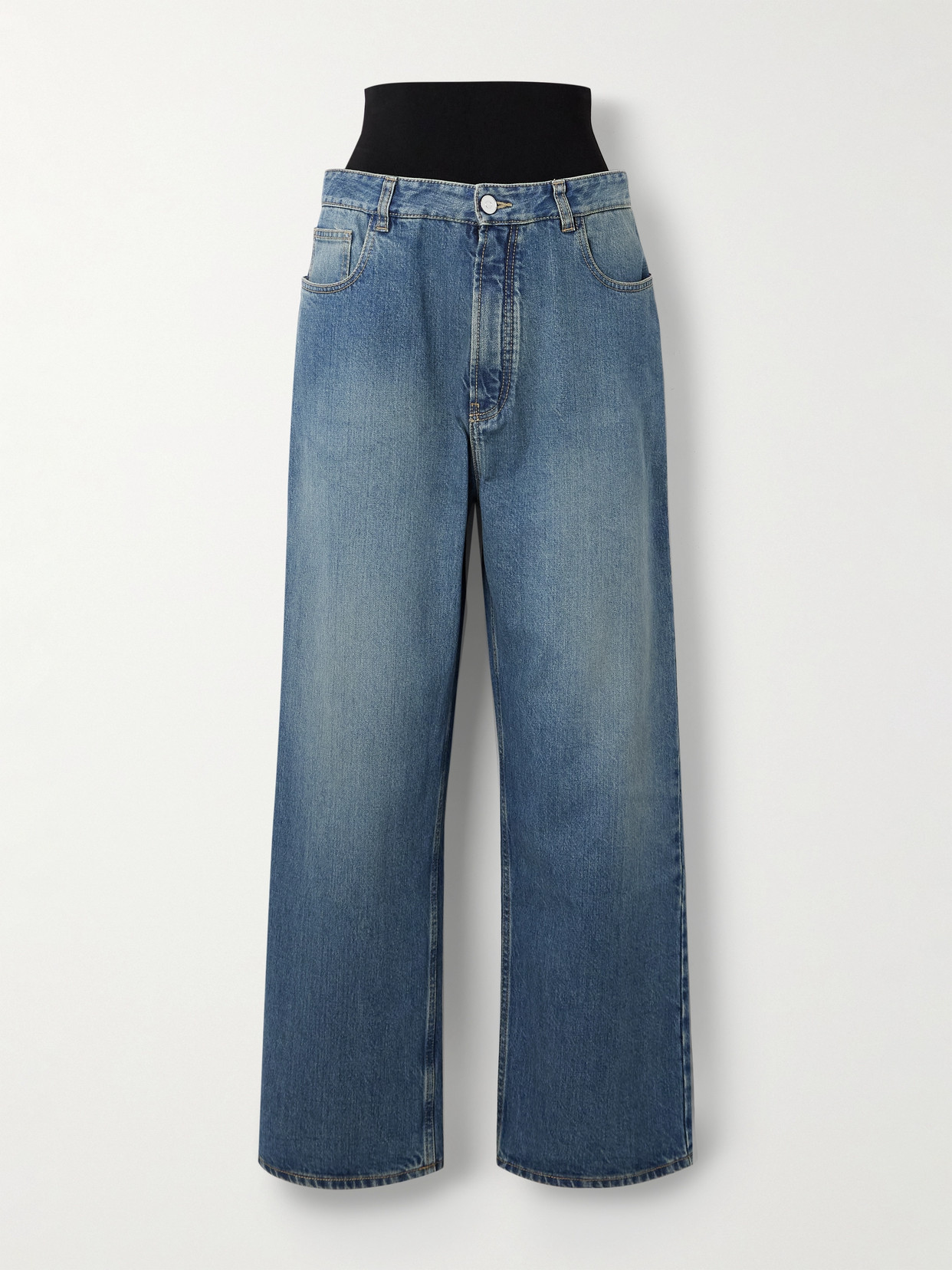 Alaïa Layered Jersey-trimmed Wide-leg Jeans In Blue