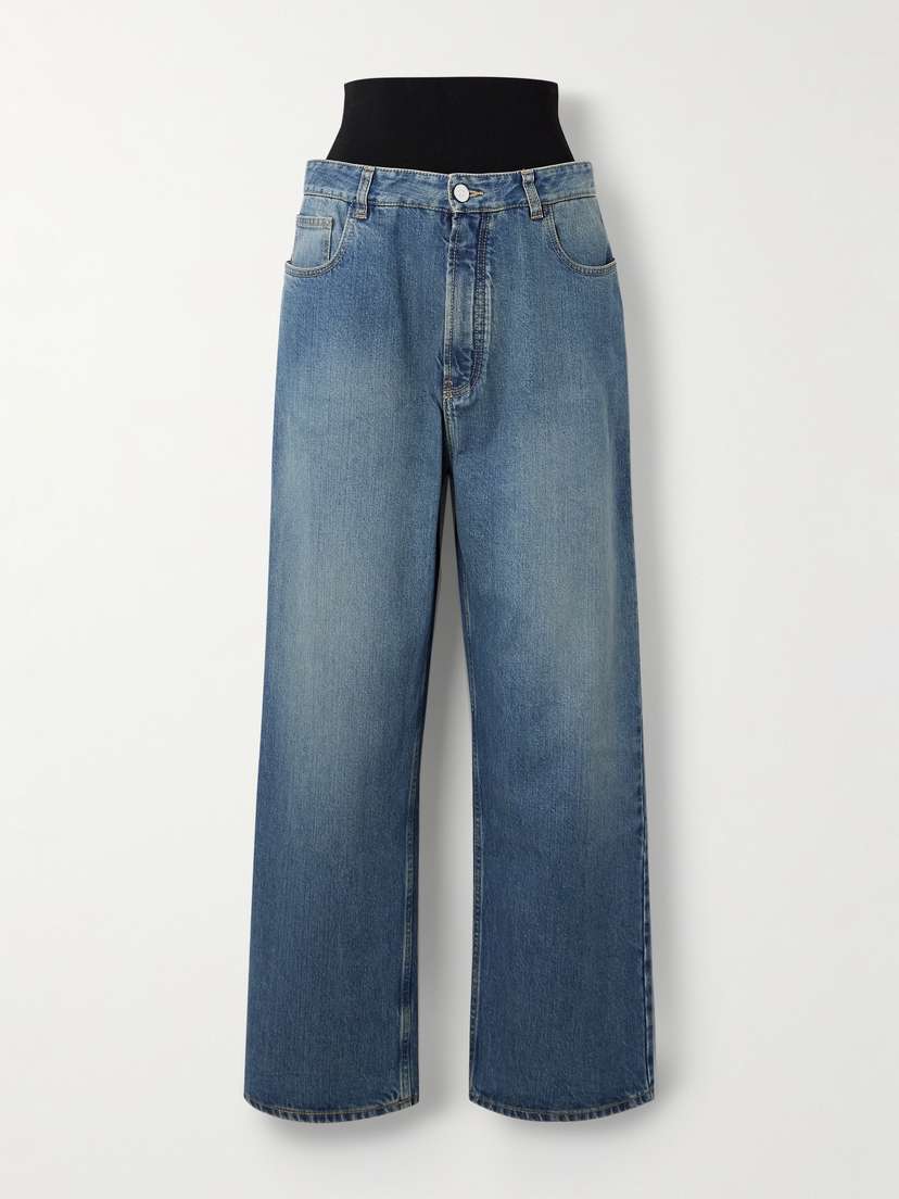 Alaïa Layered Jersey-trimmed Wide-leg Jeans