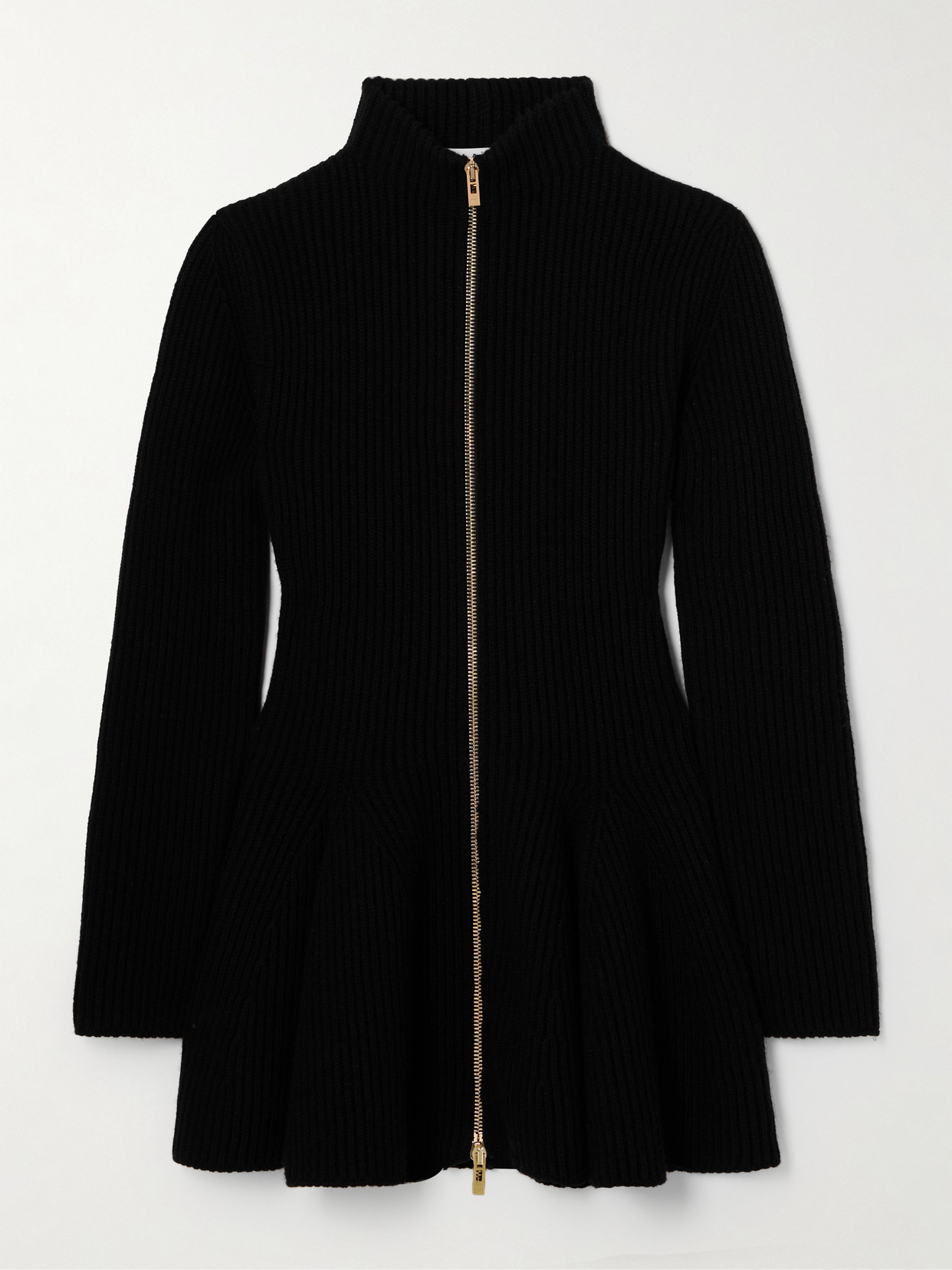 Alaïa Ribbed Wool And Cashmere-blend Peplum Cardigan In Black