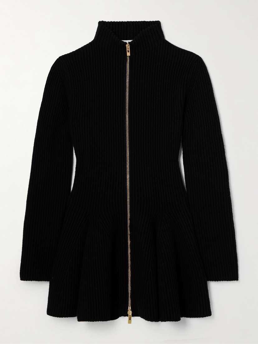 Alaïa Ribbed Wool And Cashmere-blend Peplum Cardigan