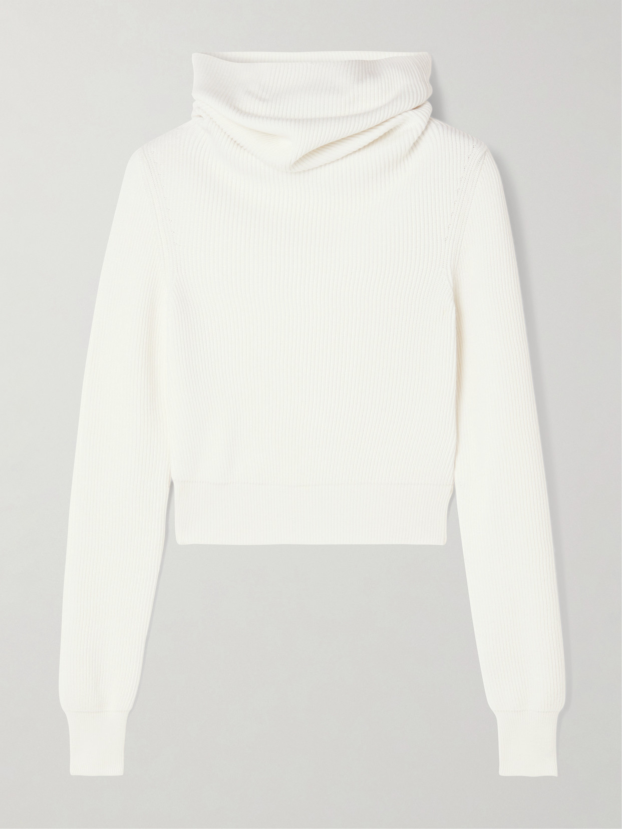 Alaïa Hooded Cropped Ribbed Wool-blend Sweater In White