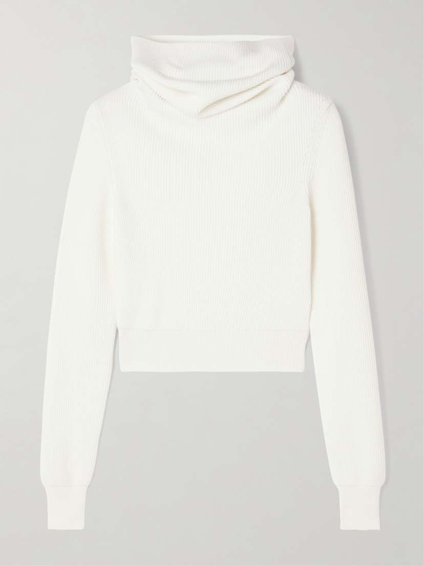 Alaïa Hooded Cropped Ribbed Wool-blend Sweater