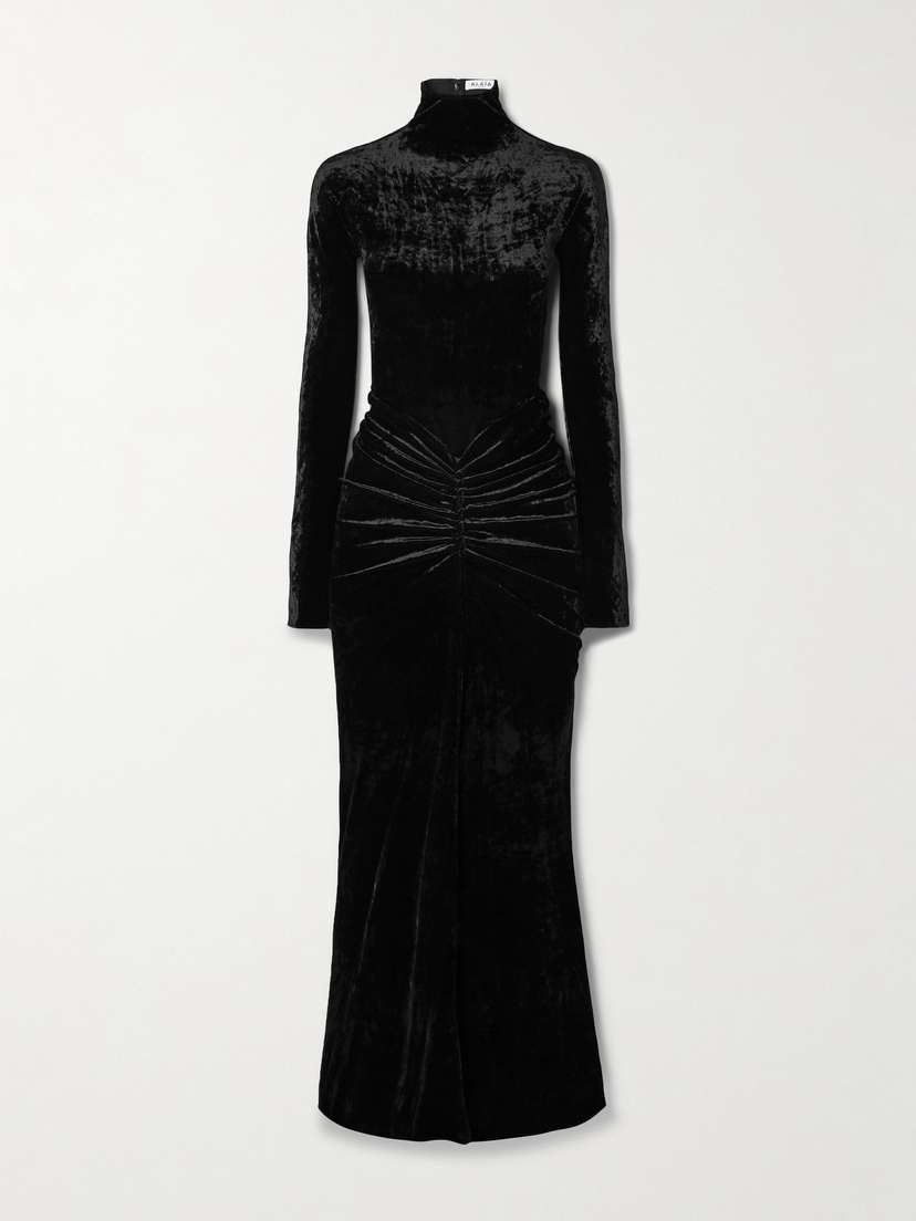Alaïa Ruched Crushed-velvet Turtleneck Midi Dress